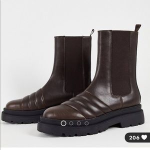 Stacked Sole Padded Chelsea Boot in Brown Faux Leather